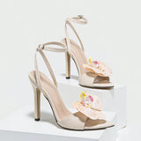 Women's Sharp Three-Dimensional Flowers Fine High Heeled Sandals Women's Shoes Gorgeous Party Apricot High Heels HZ0115