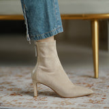 Skinny Boots Gentle Apricot Temperament Tip High Hedging Socks Boots And Ankle Boots Elastic Short Boots Women HZ0115