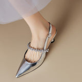 2025 Spring And Summer New French Diamond Soft Leather Silver Tip Behind The Back Of Mary Jane Single Shoes Small Heel Sandals Woman HZ0115