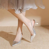 Naipai Silver Pointed High-Heeled Women 2025 Summer New Set Small Fresh Thin Heel Head With Sandals HZ0115