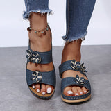 2025 Summer New Thick-Bottomed Slippers Car Sewing Round Head Flowers Decorated Casual Slippers Women's Shoes Thick Soles HZ0115