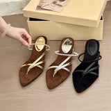 Old Morning Feeling Two Wear!Retro Velvet Face Tip Chuckle One Word With Slopes And Sandals Women Summer Dew Toe Cool Drag HZ0115