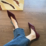 Anaokbos Pointed Shallow Single-Shoe Temperament Retro Early Spring Flat Bottom Casual Low Heel Thin Wedding Shoes Witch Shoes HZ0115