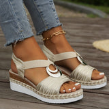 Large-Size 2025 New Slope Heel Sandals Women Metal Buckle Rope Slopes And Light-Bottomed Fish Mouth Sandals HZ0115