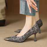 Vintage Light Luxury Women's Shoes High-End Leopard Design Fine Heel Head Light Work Commuting Fashion High Heels HZ0115
