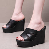 Fashion Outside The Slope And A Word Drag Summer New Pine Cake Thick Bottom Waterproof Table Hollow High And Fish Mouth Mesh Slippers Woman HZ0115