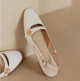French Retro Soft Leather Coarse Heel Mountain Tea Head Sandals Women's Summer New Low Heel Back Empty Mary Jane Single Shoes HZ0115