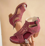 Large-Size Women's Shoes 2025 Summer New Coarse Heel High-Heeled Shoes Hollow Fish Mouth Sandals Women HZ0115
