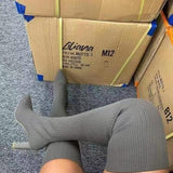 Autumn And Winter Sharp Head Thick And Knitted Knee Boots Women Large Size Elastic Wool Socks Long Boots HZ0115