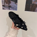 Internal Height 3CM French Bow Bag Head Half Slippers Women's Shoes Wear 2025 Spring And Summer Silver Water Drill Single Shoes HZ0115