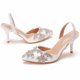 7 Cm Light-Mouthed Sharp White Wedding Sandals Fine Heel Size Size Diamond Chain Wedding Shoes Wedding Shoes Wedding Shoes HZ0115
