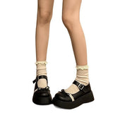 French Round Head Thick-Soled Leather Shoes Women 2025 New Spring Bows Shallow Single Shoes HZ0115