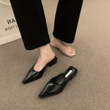 Naipa ~ Vintage Bag Head Half Slippers Women Outside Wearing A Lazy One-Legged Tip-Teller Shoes Coarse Heel Half-Shoe Single-Shoe Female HZ0115