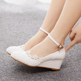 5 Cm Low Heel Pedicles Thin High Heel Women's Shoes Slope Heel High Heel Casual Shallow Buckle Round Head Single Shoe Bride HZ0115