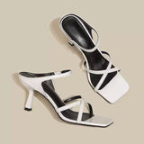 2025 Summer New French Temperament And A Word Wearing Fairy White Commuting High-Slip Slippers Woman HZ0115