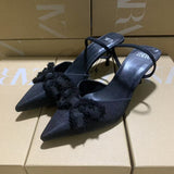 ZA Home 2025 New Women's Shoes Black Low Heel Temperament High Heels High-Heeled Shoes Behind The Shallow Mouth Trip Single Shoes HZ0115