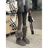 Grey Snow Boots Women 2025 New Winter Tie With Two Long Boots Plus Velvet Thick Cotton Shoes HZ0115