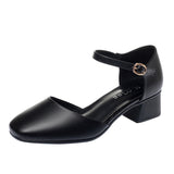 Vintage Square Head Spring And Autumn Shoes Mary Jane Hollow Single Shoes Thick Heel Buckle Low Heel Sexy Bag And Head Sandals Woman HZ0115