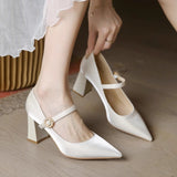 French High-Heeled Women's White Cheongsam Shoes Bridesmaid Wedding Shoes 2025 New Bridal Shoes Can Wear Coarse Heel Single Shoes Every Day HZ0115