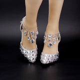 Large-Size Tuxedo Diamond Wedding Shoes 9 Fine Heel Pointed Sandals Luxury Water Drill Wedding Shoes P09BRBRW HZ0115