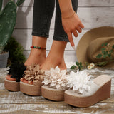 Summer New Thick-Soled Slippers Women's Shoes Large-Size One-Size-Type Flower Waterproof Table Thick-Soled Slippers HZ0115