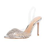 PVC Transparent Sandals Bag Head Cross-Drilled High Heels 23 Spring And Summer New After The Air Shallow Mouth Sweet Banquet Wedding Shoes HZ0115