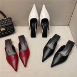 Bag Head Half Slippers Women's Summer With Black Pointed Thin Heel Women's Shoes Try On Fashion Light Luxury Slippers Large Code HZ0115