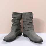 Mid-Pig Boots Women's Size Size 2025 Autumn/Winter Round Head Shed Belt Buckle Decoration Lady Boots HZ0115