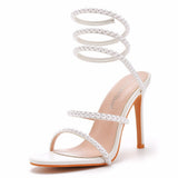 Fish Mouth Strap High Heel Sandals White Pearl Sandals Women's Wedding Dress Wedding Dress Bridal Shoes Princess Sandals HZ0115