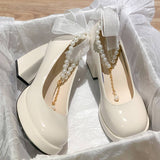 High-Heeled Small Leather Shoes Women Spring And Autumn 2025 New White Wedding Shoes Leather Shoes Retro Thick Soles To Increase The Height Of Mary Jane HZ0115