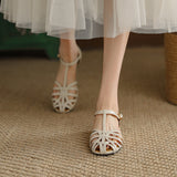 Original Ins Niche~Pouhead Hollow Sandals Women's Summer Retro Roman Buckle Flat Shoes HZ0115
