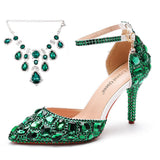 Large-Size Tuxedo Diamond Wedding Shoes 9 Fine Heel Pointed Sandals Luxury Water Drill Wedding Shoes P09BRBRW HZ0115