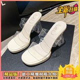 Tial On The Thick Background Waterproof Table Transparent Word With High-Heeled Slippers Women Summer Wearing Crystal And Coarse And Cold Slippers HZ0115