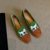 Embroidered Kitten One Foot Pedal Leof Shoes Women Retro New Chinese Style Outside Wearing A Single Shoe Flat Bean Bean Shoes HZ0115