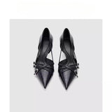 High-Heeled Women's 2025 Spring New Multi-Buckle Women's Shoes Fashionable Temperament Pointed Kitten Heel Single Shoes HZ0115