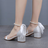 5 Cm Thick Heel Sandals Shallow Mouth With Sandals Champagne Satin Cloth Bride White Sandals Women Wedding Sandals HZ0115