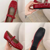 Inner Height Of Retro Full Star Rivet Ballet Single-Shoe Women 2025 Spring And Autumn Buckle With Shallow Mary Treasure Shoes HZ0115