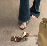 Vintage Hottie Style ~ French Head High Heel Slippers Women Summer Wearing Korean Version Of The Striped Thin Heel Sandals HZ0115