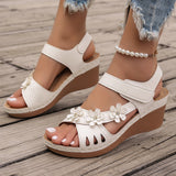 2025 Summer New Women's Slope And Thick-Soled Sandals Large-Size Fish Mouth Beach Sandals Flower Decoration HZ0115