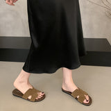 French Linen Flat-Bottomed Cool Slippers Women Wear 2025 New Holiday Wind Beach Soft Sandals HZ0115