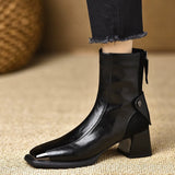 Metal Square Head Short Boots Women 2025 Autumn And Winter New Temperament Black High Heel Short Thin Boots Do Not Tired Martin Boots HZ0115