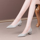Spring And Autumn 2025 New Pearl Water Drill Shallow Mouth Coarse Single Shoes Women's Flat Shoes Fashion Low-Heeled Large Women's Shoes HZ0115