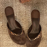 2025 New High-End Rivet Clip Cool Slippers Velvet Word High-Slip Slippers Women's Summer Wear HZ0115