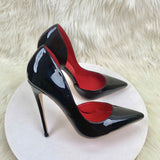 Side Air Red-Soled Black High-Heeled Women 2025 New Sexy Temperament Fine-Cut Sharp Leather Shallow Commuting Single Shoes HZ0115