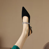 2025 Spring And Summer New French Diamond Soft Leather Silver Tip Behind The Back Of Mary Jane Single Shoes Small Heel Sandals Woman HZ0115