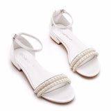 2 Cm Square With A Mouth With Sandals Ivory White Silk Satin Bridal White Pearl Pearl Sandals Woman HZ0115