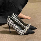 Small Fragrant High-Heeled Shoes 2025 New Autumn Tip French Single Shoes Thousand Bird Temperament Fine Heel Women's Shoes Large Size HZ0115