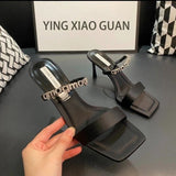 In The Summer Of 2025, The New Fine Heel With A Sexy Water Drill Black Sandals Wear High-Heeled Buckle With Cold Slippers HZ0115