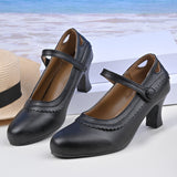 2025 New Ladies Retro Mary Jane High Heels Large-Size Coarse Lace Round Head High Heel Single Shoes HZ0115