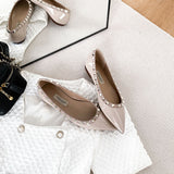 French Temperament Small Fragrant Evening Wind Tip Single Shoes Women Shallow Mouth 2025 New Spring And Autumn Flat Bottom Shoes Rivet Shoes HZ0115